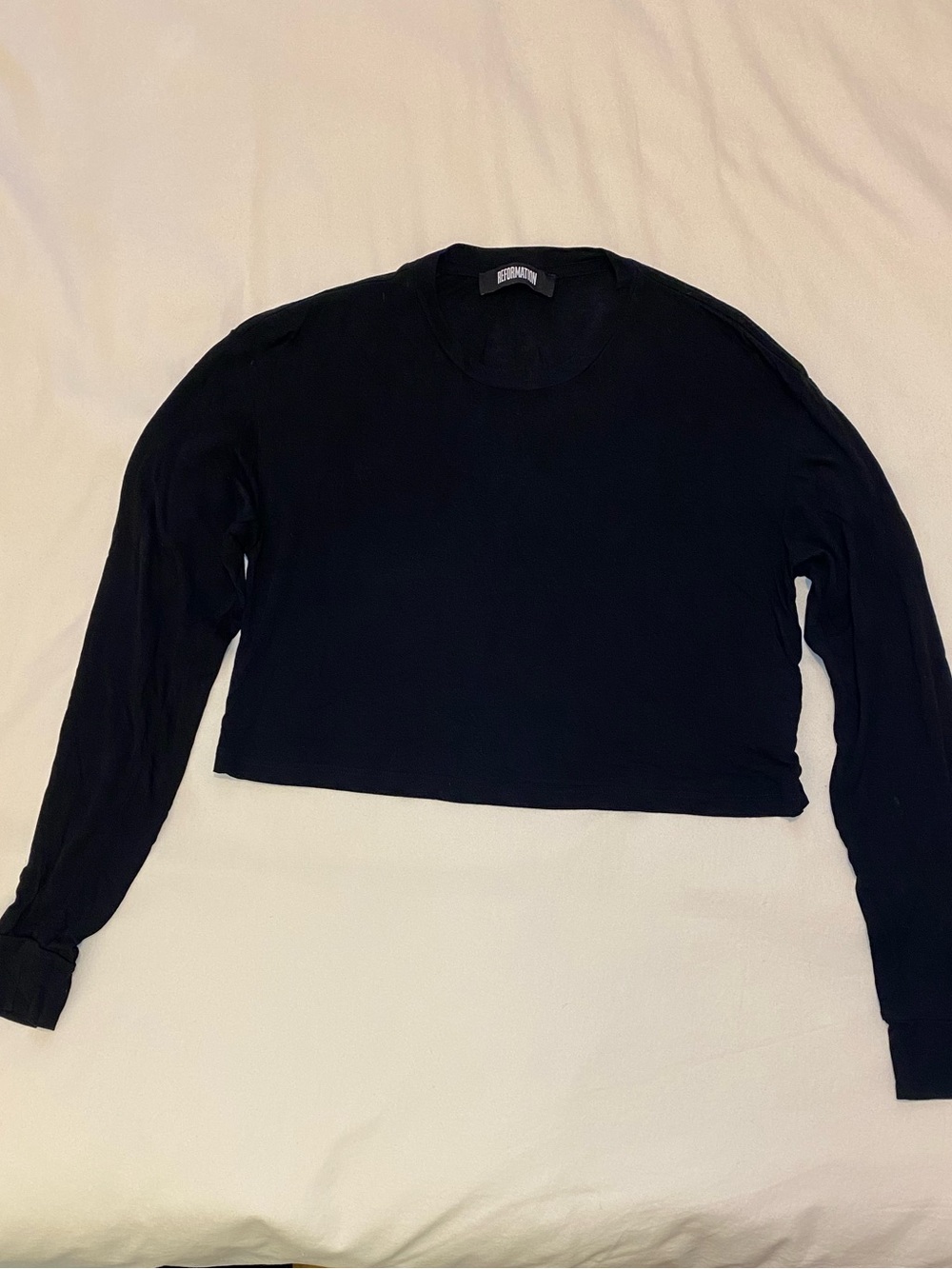 Reformation Black Cropped Long-Sleeve Top